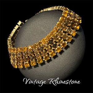 Rare - Beautiful Vintage Amber & Topaz Rhinestone Bracelet